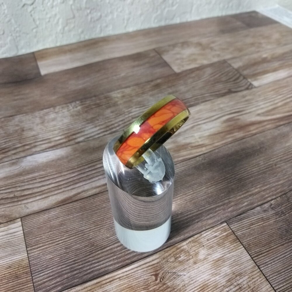 New, Gold Stainless Steel Ring-Burnt Orange
